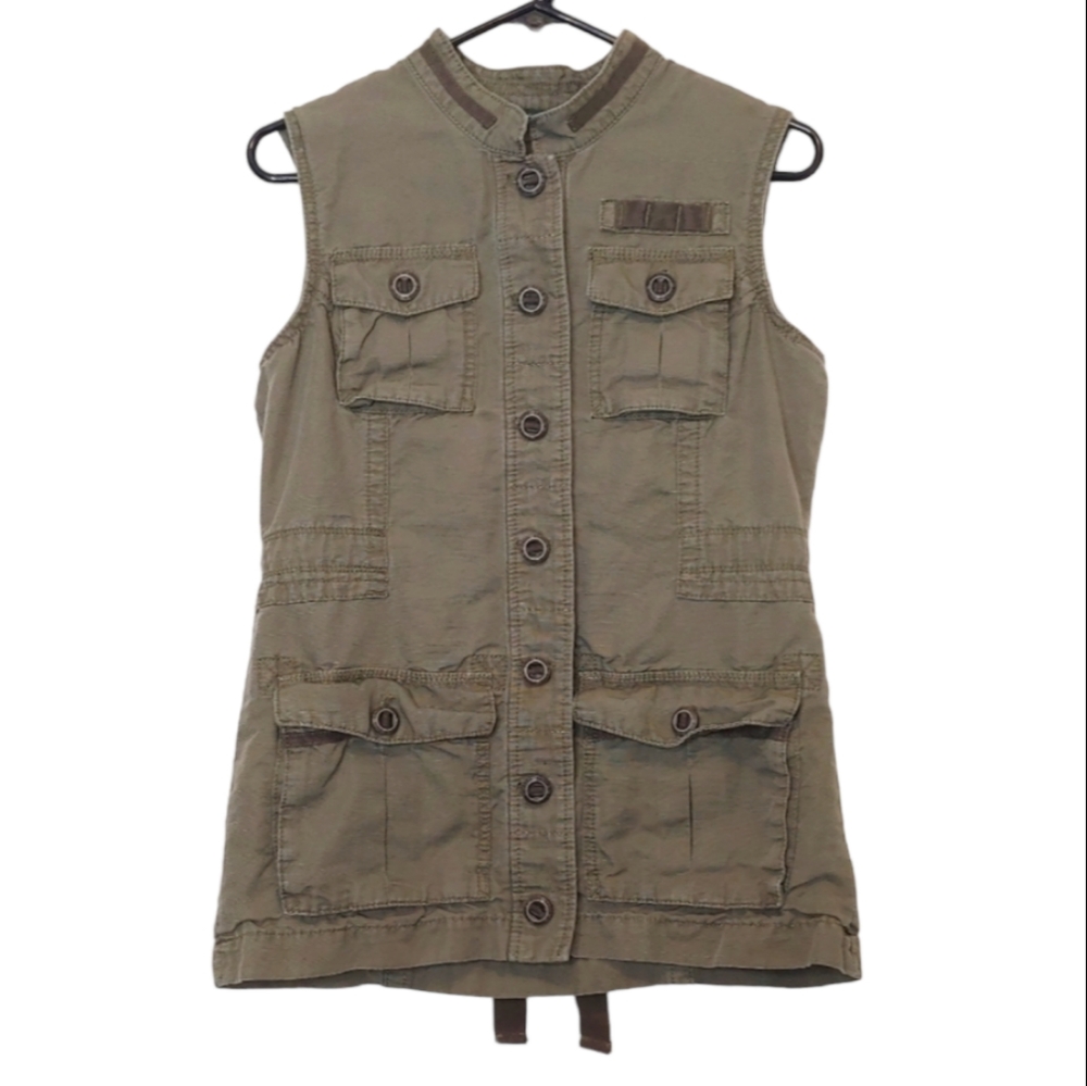 Eddie Bauer Women's Green Cotton Linen Outdoor Casual Winter Vest Size Small
